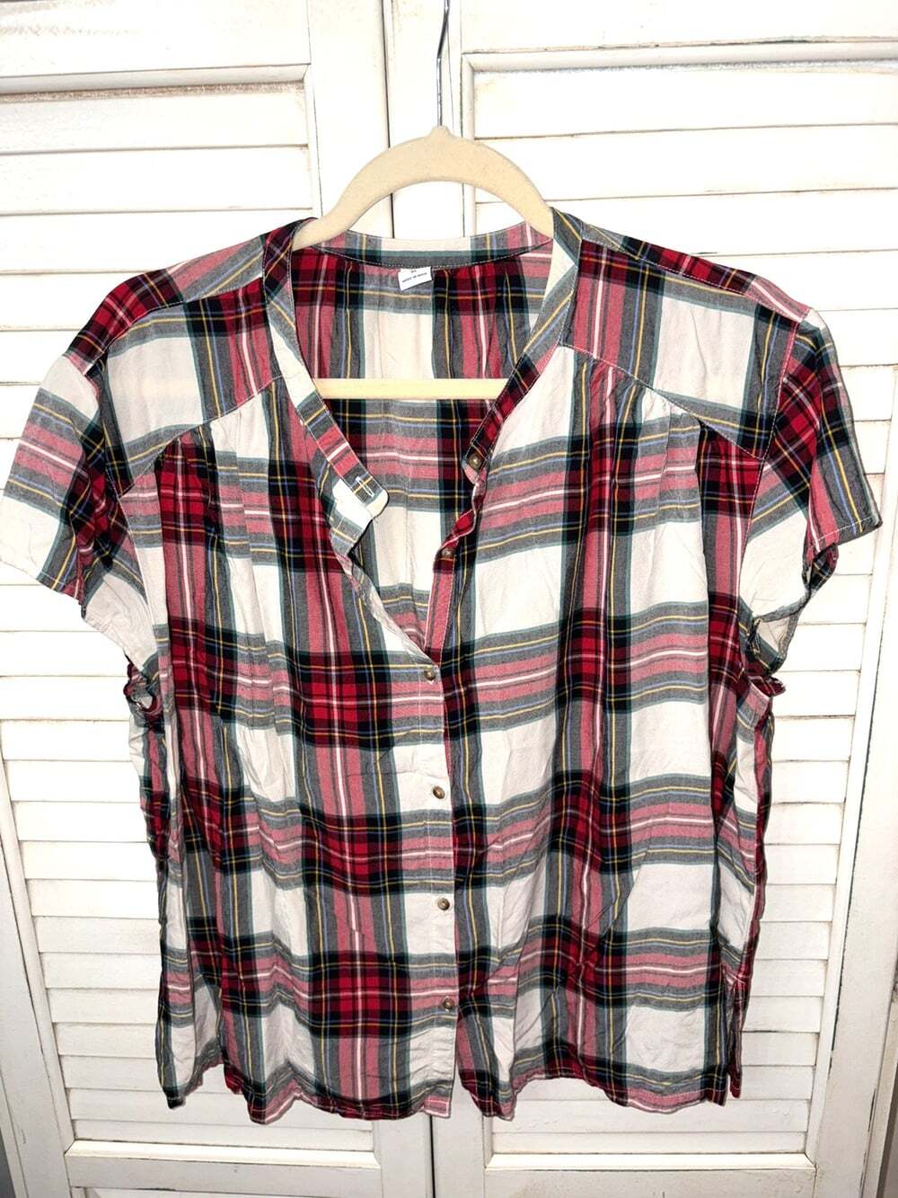 Old Navy Women's Short Sleeve Plaid Button Down Top Size XL Lightweight